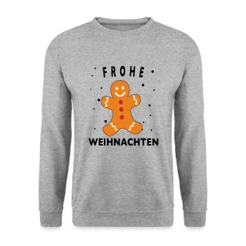 Merry Christmas Frohe Weihnachten süß Lebkuchen - Unisex Pullover - Weißgrau meliert - Vorne - Alina (178cm) & Michal (187cm)