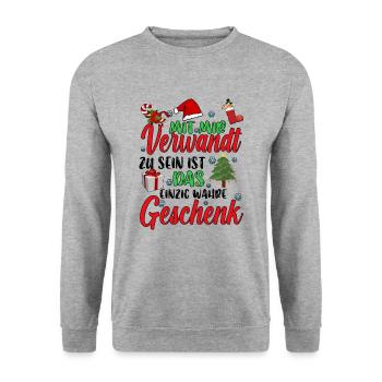 Mit mir Verwandt zu sein einzig wahre Geschenk - Unisex Pullover - Weißgrau meliert - Vorne - Alina (178cm) & Michal (187cm)