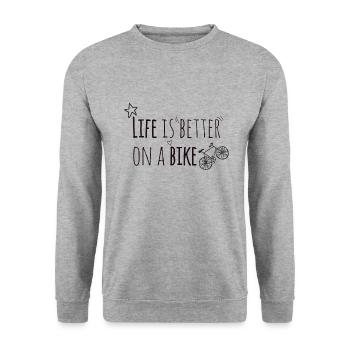Fahrrad fahren ist besser. Spruch Shirt - Unisex Pullover - Weißgrau meliert - Vorne - Alina (178cm) & Michal (187cm)