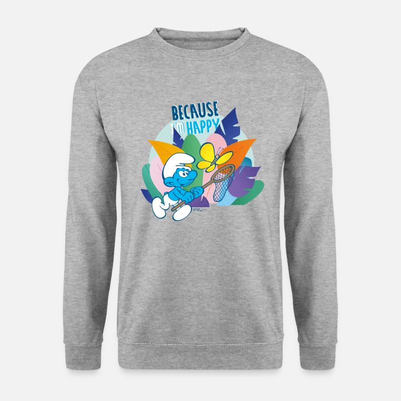 Die Schlümpfe Because I'm Happy Spruch Glücklich - Unisex Pullover - Weißgrau meliert