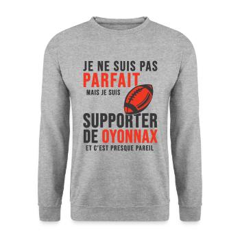 supporter rugby stade Oyonnax club Humour rugby - Sweat-shirt Unisexe - gris chiné - Devant - Alina (178cm) & Michal (187cm)
