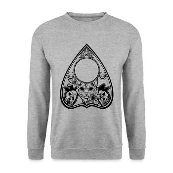 Ouija Planchette sphynx Katze Halloween - Unisex Pullover - Weißgrau meliert - Vorne - Alina (178cm) & Michal (187cm)