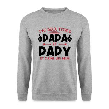 Papa et papy - Sweat-shirt Unisexe - gris chiné - Devant - Alina (178cm) & Michal (187cm)