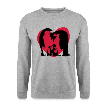 Penguin Family / Pinguin Familie - Unisex Pullover - Weißgrau meliert - Vorne - Alina (178cm) & Michal (187cm)