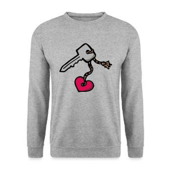 Key with Heart Keychain Declaration of Love - Unisex Sweatshirt - salt & pepper - Front - Alina (178cm) & Michal (187cm)