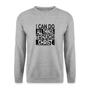 Je peux tout faire à travers des versets bibliques chrétiens - Sweat-shirt Unisexe - gris chiné - Devant - Alina (178cm) & Michal (187cm)