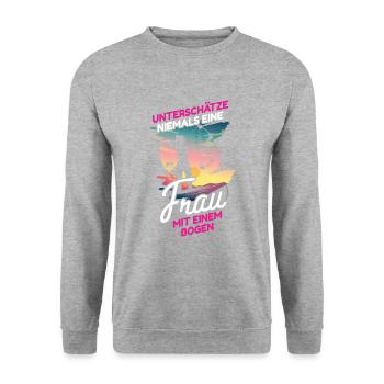 Bogenschießen Bogen bogenschützen bogenschütze - Unisex Pullover - Weißgrau meliert - Vorne - Alina (178cm) & Michal (187cm)