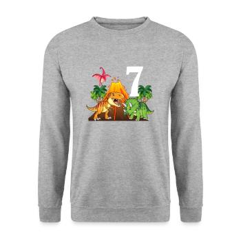Dinosaur 7th birthday boy 7 years dino - Unisex Sweatshirt - salt & pepper - Front - Alina (178cm) & Michal (187cm)