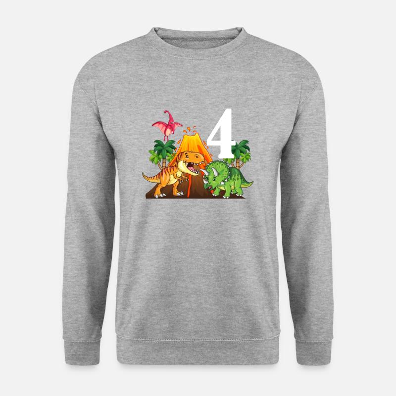 Dinosaurier 4. Geburtstag Jungen 4 Jahre Dino - Unisex Pullover - Weißgrau meliert