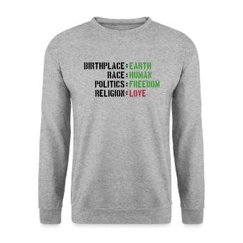 birthplace earth love human freedom peace - Unisex Pullover - Weißgrau meliert - Vorne - Alina (178cm) & Michal (187cm)