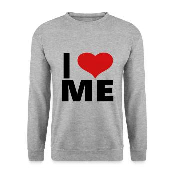 I LOVE ME Tasse Shirt lustige Sprüche - Unisex Pullover - Weißgrau meliert - Vorne - Alina (178cm) & Michal (187cm)