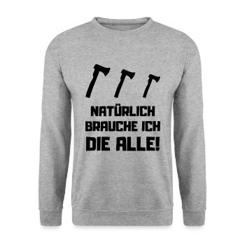 Männer Holzmachen Axt Sammlung Holz - Unisex Pullover - Weißgrau meliert - Vorne - Alina (178cm) & Michal (187cm)