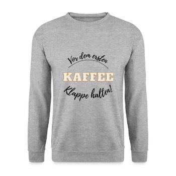 Vor dem ersten Kaffee - Notwehr - Klappe halten - Unisex Pullover - Weißgrau meliert - Vorne - Alina (178cm) & Michal (187cm)