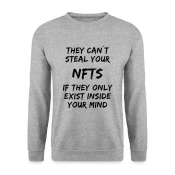 Steal your NFTs - Exist inside your mind - Unisex Pullover - Weißgrau meliert - Vorne - Alina (178cm) & Michal (187cm)
