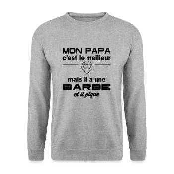 Mon papa c'est le meilleur il a une barbe il pique - Sweat-shirt Unisexe - gris chiné - Devant - Alina (178cm) & Michal (187cm)