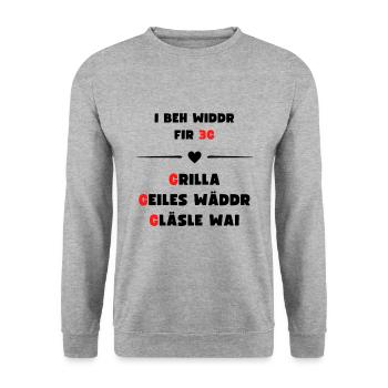 Grillen Sonne Sommer Schwaben Wein Leben genießen - Unisex Pullover - Weißgrau meliert - Vorne - Alina (178cm) & Michal (187cm)