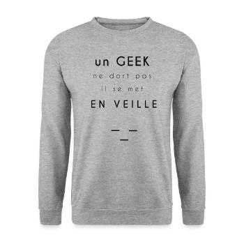 Blague un geek ne dort pas il se met en veille - Sweat-shirt Unisexe - gris chiné - Devant - Alina (178cm) & Michal (187cm)