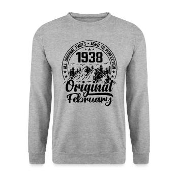 1938 February Original: 86 Years Anniversary Gift - Unisex Sweatshirt - salt & pepper - Front - Alina (178cm) & Michal (187cm)