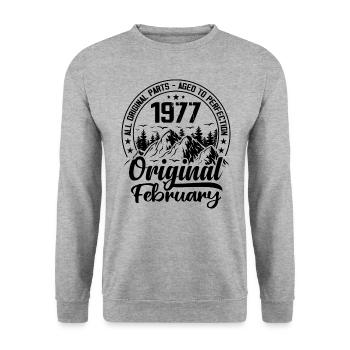 1977 février Original : 47 Ans cadeau Anniversaire - Sweat-shirt Unisexe - gris chiné - Devant - Alina (178cm) & Michal (187cm)