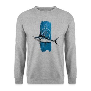 Pilier de l’océan : Marlin Majesty - Sweat-shirt Unisexe - gris chiné - Devant - Alina (178cm) & Michal (187cm)
