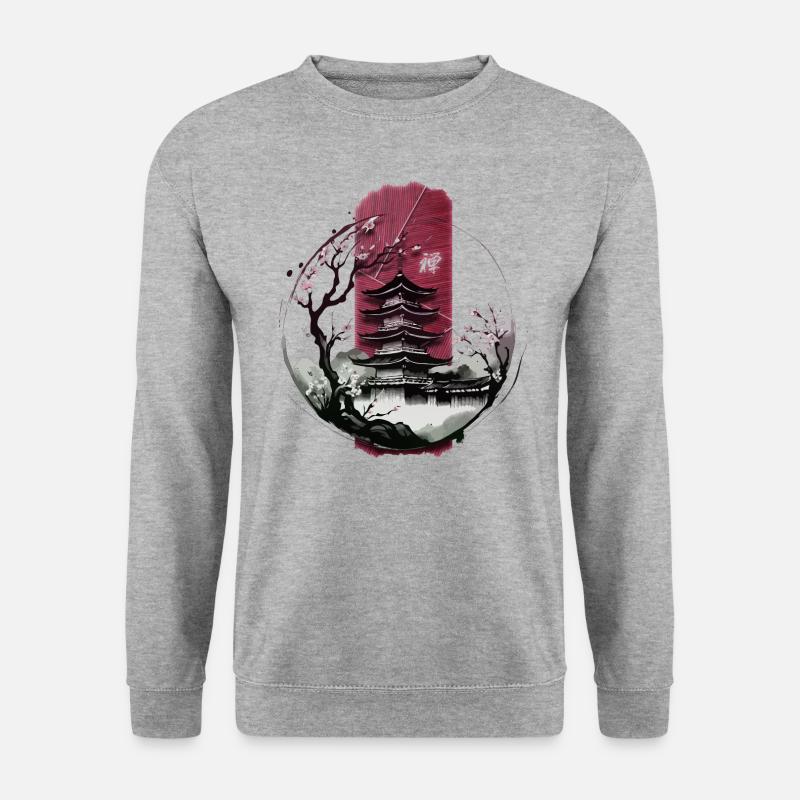 Ruhige Harmonie: Japanischer Tempel mit Zen - Unisex Pullover - Weißgrau meliert