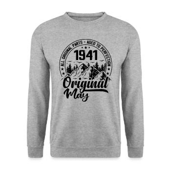 1941 Mai Original: Geschenk zum 83-jährigen Jubiläum - Unisex Pullover - Weißgrau meliert - Vorne - Alina (178cm) & Michal (187cm)