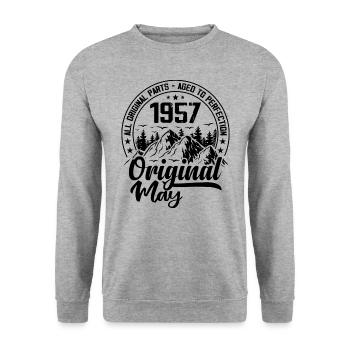 1957 mai Original : 67 Ans cadeau Anniversaire - Sweat-shirt Unisexe - gris chiné - Devant - Alina (178cm) & Michal (187cm)