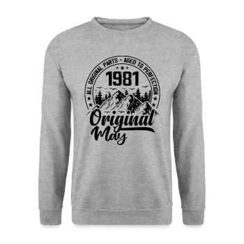 1981 mai Original : 43 Ans cadeau Anniversaire - Sweat-shirt Unisexe - gris chiné - Devant - Alina (178cm) & Michal (187cm)