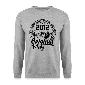 2012 Mai Original: Geschenk zum 12-jährigen Jubiläum - Unisex Pullover - Weißgrau meliert - Vorne - Alina (178cm) & Michal (187cm)
