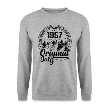 1957 juillet Original : 67 Ans cadeau Anniversaire - Sweat-shirt Unisexe - gris chiné - Devant - Alina (178cm) & Michal (187cm)