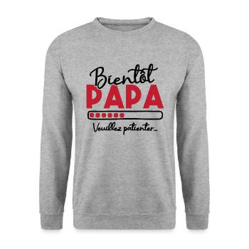 Bientôt papa veuillez patienter - Sweat-shirt Unisexe - gris chiné - Devant - Alina (178cm) & Michal (187cm)
