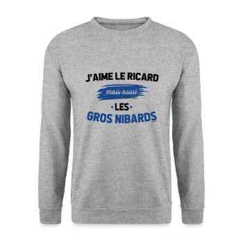 J'aime le ... mais aussi les gros nibards - Sweat-shirt Unisexe - gris chiné - Devant - Alina (178cm) & Michal (187cm)