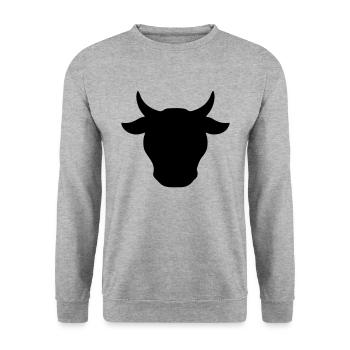Kuh Kuhkopf Bulle Stier Bauer - Unisex Pullover - Weißgrau meliert - Vorne - Alina (178cm) & Michal (187cm)