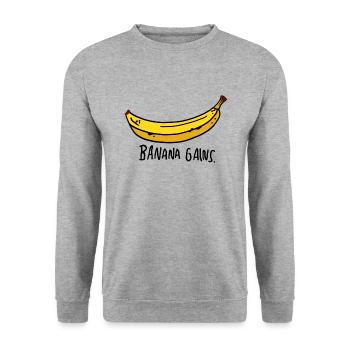 Banana Gains Banana Sport Fitness Gym Gift - Unisex Sweatshirt - salt & pepper - Front - Alina (178cm) & Michal (187cm)
