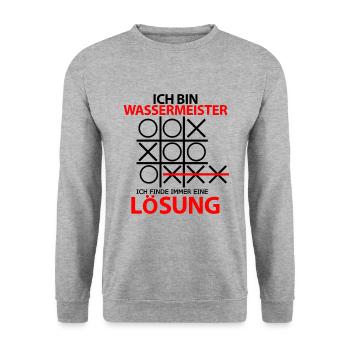 Wassermeister Spruch Lustig immer Lösung - Unisex Pullover - Weißgrau meliert - Vorne - Alina (178cm) & Michal (187cm)