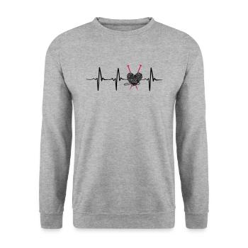 Heartbeat knitting lustig geschenk - Unisex Pullover - Weißgrau meliert - Vorne - Alina (178cm) & Michal (187cm)