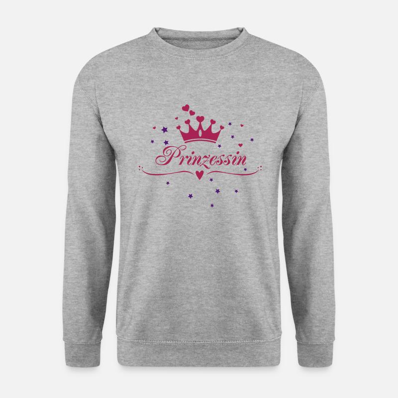Prinzessin mit Krone und Herzchen, Pink, Geschenk - Unisex Pullover - Weißgrau meliert