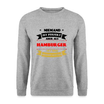 Perfekter Hamburger - Hamburg Deutschland Hafen - Unisex Pullover - Weißgrau meliert - Vorne - Alina (178cm) & Michal (187cm)