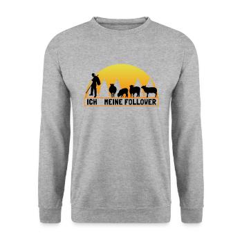 Ich Meine Follower Schafhirte Schäfer Hirte Schafe - Unisex Pullover - Weißgrau meliert - Vorne - Alina (178cm) & Michal (187cm)