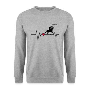 Herzschlag Westernreiter - Unisex Pullover - Weißgrau meliert - Vorne - Alina (178cm) & Michal (187cm)