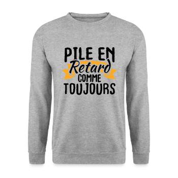 Pile en retard comme toujours - Sweat-shirt Unisexe - gris chiné - Devant - Alina (178cm) & Michal (187cm)