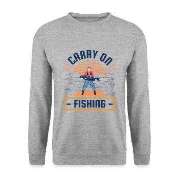 T-Shirt fischen weiter, T-Shirt Fischer - Unisex Pullover - Weißgrau meliert - Vorne - Alina (178cm) & Michal (187cm)