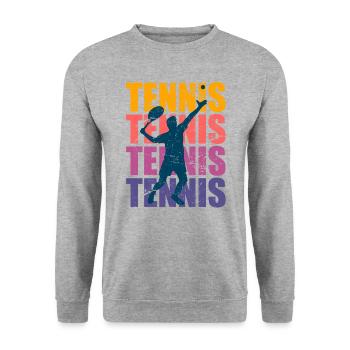 Tennisspieler Tennis Logo Vintage Sportler - Unisex Pullover - Weißgrau meliert - Vorne - Alina (178cm) & Michal (187cm)
