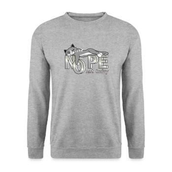 Katze, lustiger Nope Spruch für Katzenliebhaber - Unisex Pullover - Weißgrau meliert - Vorne - Alina (178cm) & Michal (187cm)