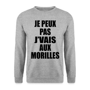 J’peux pas j’vais aux morilles - Sweat-shirt Unisexe - gris chiné - Devant - Alina (178cm) & Michal (187cm)