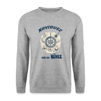 Carte marine ancienne - Sweat-shirt Unisexe - gris chiné - Devant - Alina (178cm) & Michal (187cm)