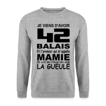 42 ans / anniversaire 42 ans / cadeau 42 ans - Sweat-shirt Unisexe - gris chiné - Devant - Alina (178cm) & Michal (187cm)