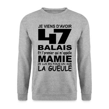 47 ans / anniversaire 47 ans / cadeau 47 ans - Sweat-shirt Unisexe - gris chiné - Devant - Alina (178cm) & Michal (187cm)