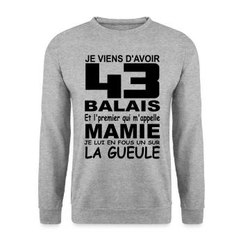 43 ans / anniversaire 43 ans / cadeau 43 ans - Sweat-shirt Unisexe - gris chiné - Devant - Alina (178cm) & Michal (187cm)