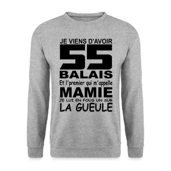 Je viens d'avoir 55 balais / anniversaire 55 ans - Sweat-shirt Unisexe - gris chiné - Devant - Alina (178cm) & Michal (187cm)
